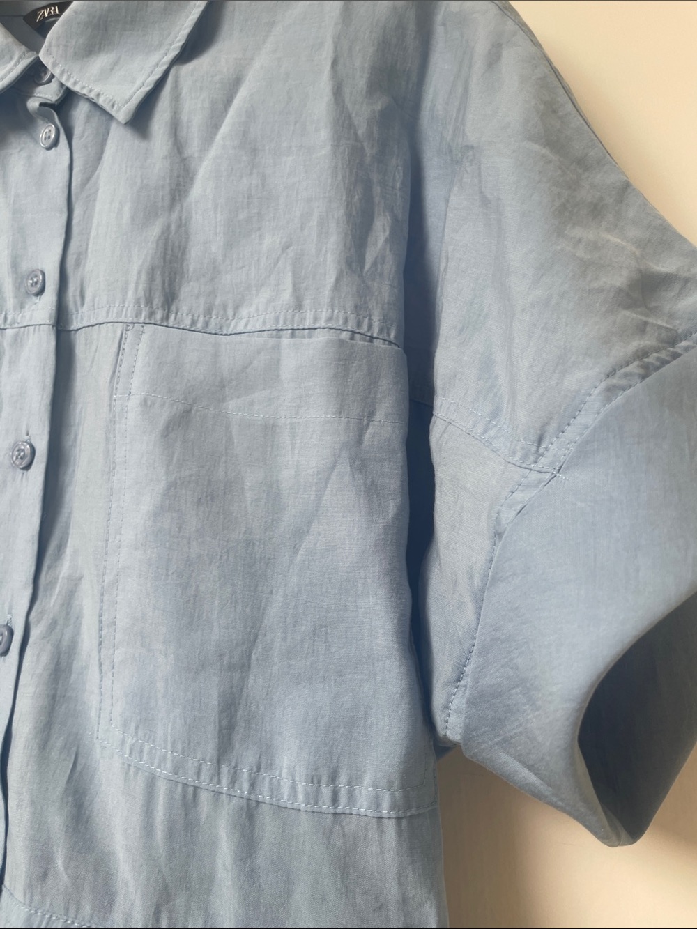 Zara Light Blue Button-Front Shirt Dress - Picture 4 of 6